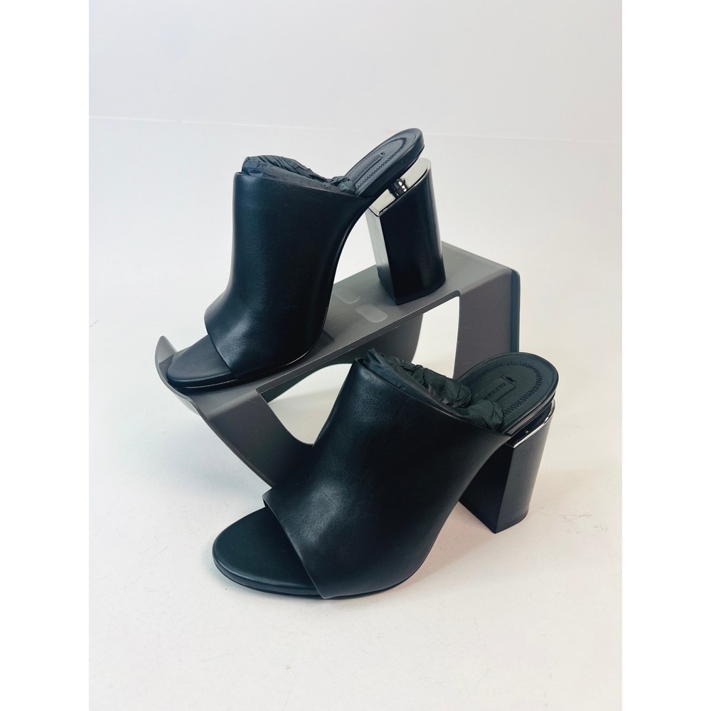Alexander Wang Avery Black Leather Peep Toe‎ Cutout Block Heel Mules EU 37 US 7